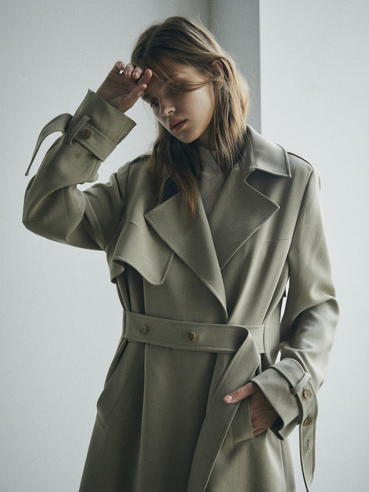 [Drama Signature] Belted Straight Trench_D.Beige