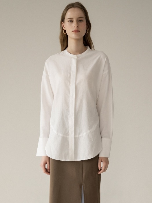 comos239 band collar dolman sleeve blouse (white)