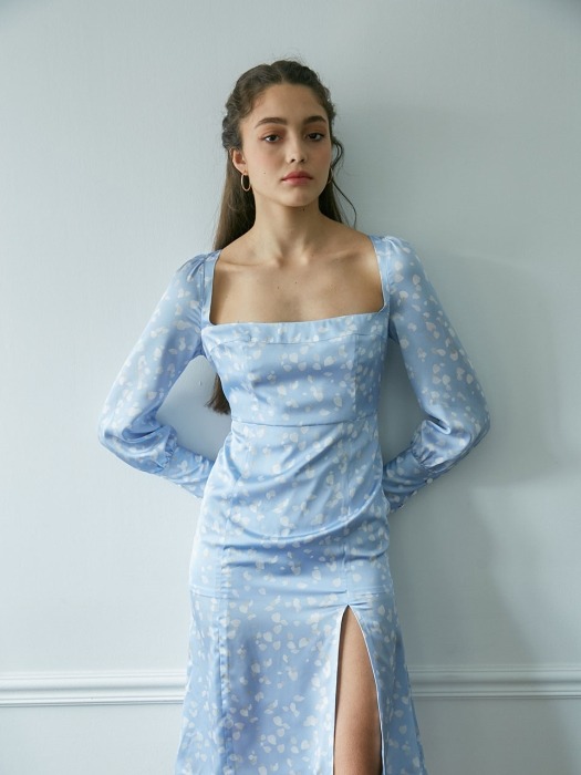 Rosepetal slit dress (Blue)