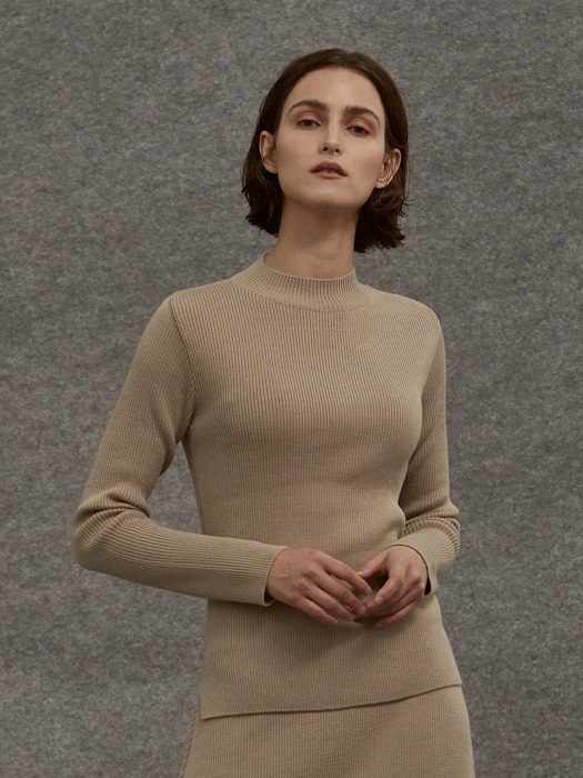 wool button knit_gray beige