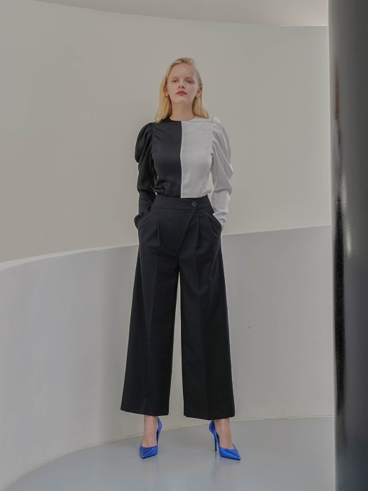 Diagonal Wool Wide Pants Black