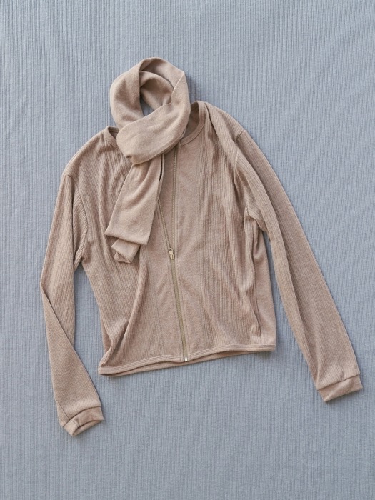 Cozy zip up cardigan set - cozy beige