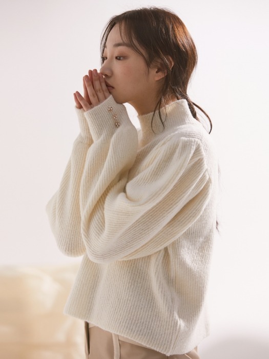 PEARL DECO PUFF SLEEVE KNIT IVORY