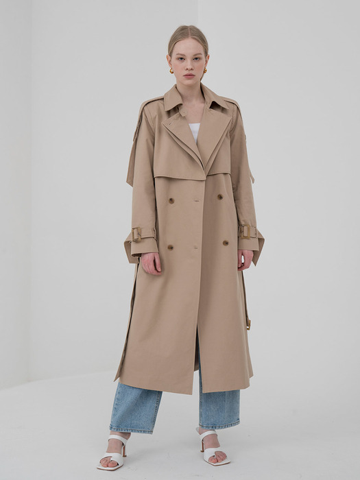 Cape belted trench coat in beige
