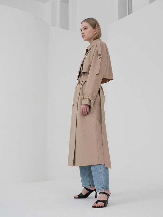 Cape belted trench coat in beige