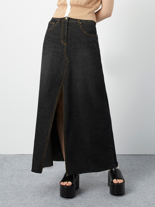 R LONG SLIT DENIM SKIRT