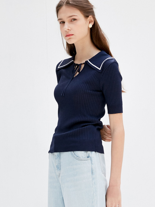 comos348 v-neck sailor slim knitwear (navy)