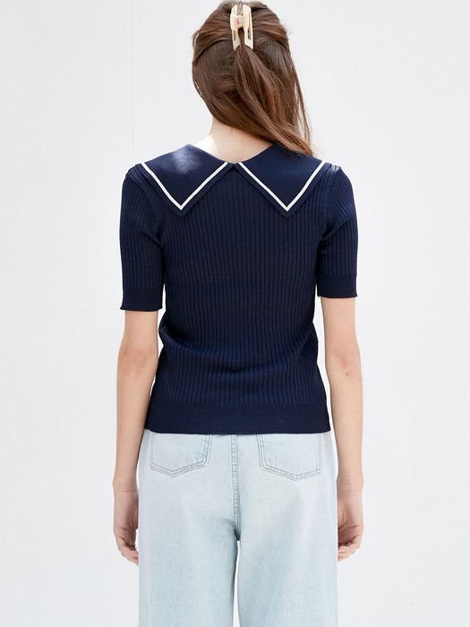 comos348 v-neck sailor slim knitwear (navy)