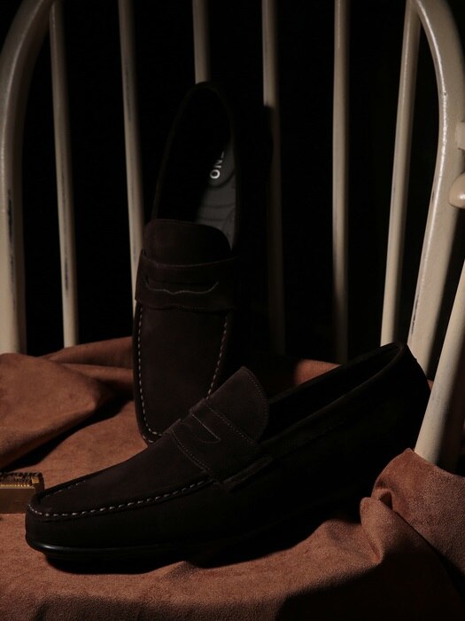 Suede Dark Brown Penny Loafer Driving#0110