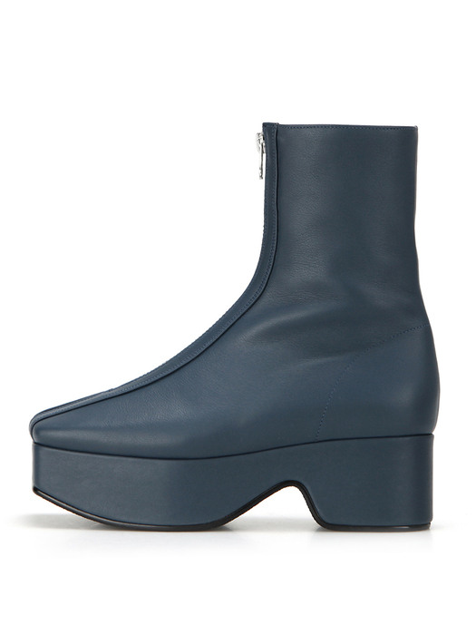 Squared toe zip front ankle boots | Prussian blue