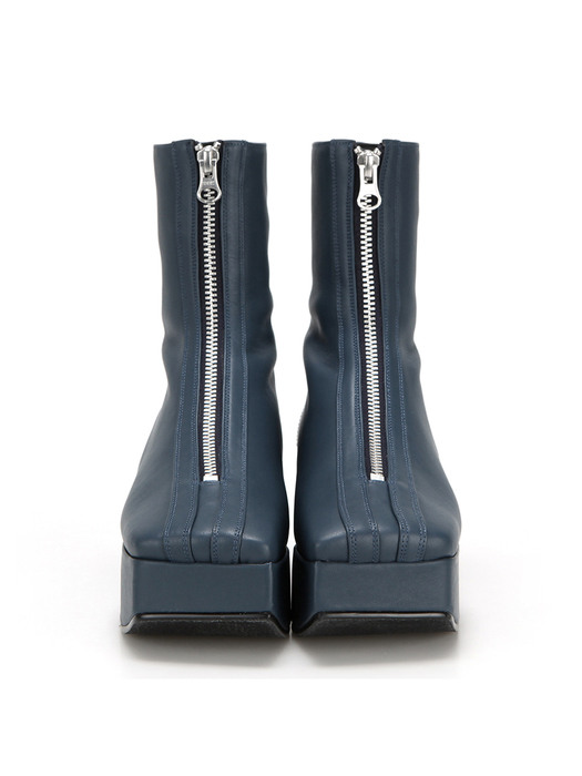 Squared toe zip front ankle boots | Prussian blue