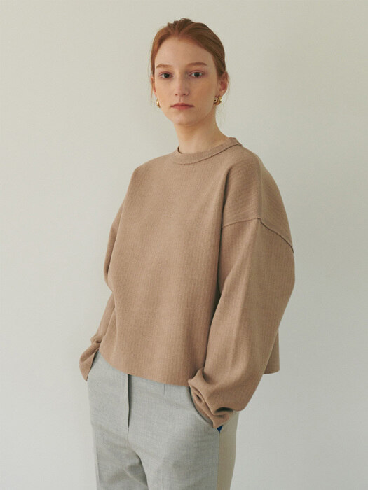Cover Stitch Long Sleeve T Shirt Beige 