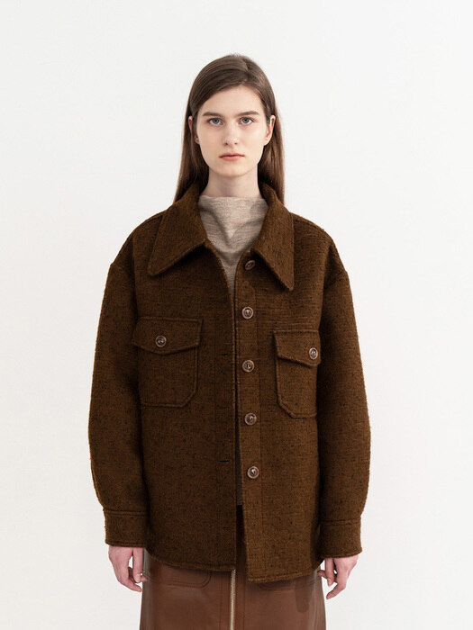 FANCY WOOL BONDING COAT (BROWN)