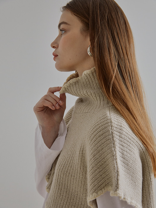 Turtleneck Cape Vest, Light Beige