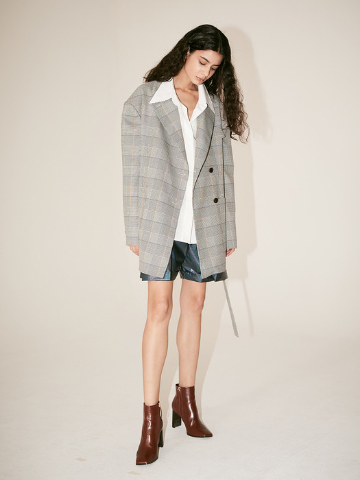 [Fabric From PORTUGAL] LE MUSEE_LUMINE Oversized Check Belted Jacket_Check