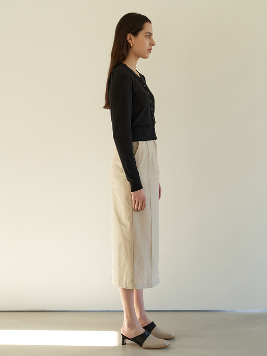 TOS COTTON PINTUCK MIDI SKIRT I-BEIGE