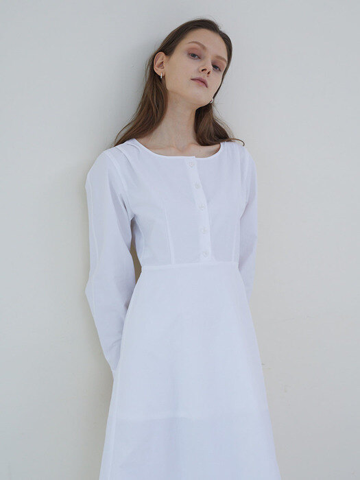 Round Neck Shirt Dress - Cream White