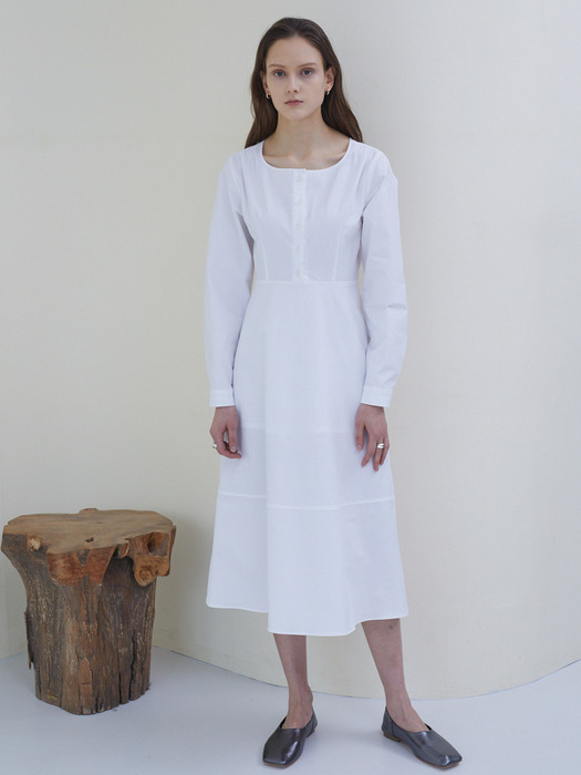 Round Neck Shirt Dress - Cream White