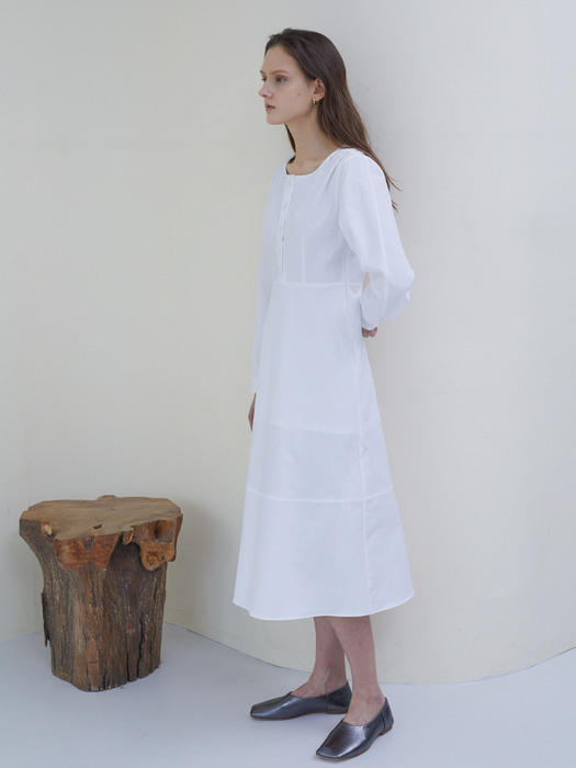 Round Neck Shirt Dress - Cream White