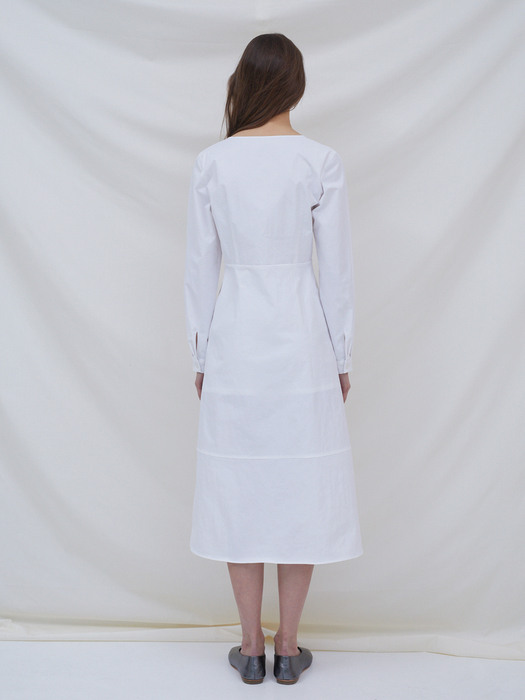 Round Neck Shirt Dress - Cream White