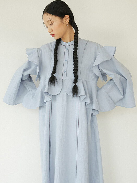 RUFFLED LONG DRESS - SKY BLUE