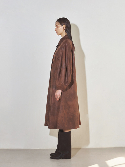 Balloon Trench Coat (Faux Vintage leather)