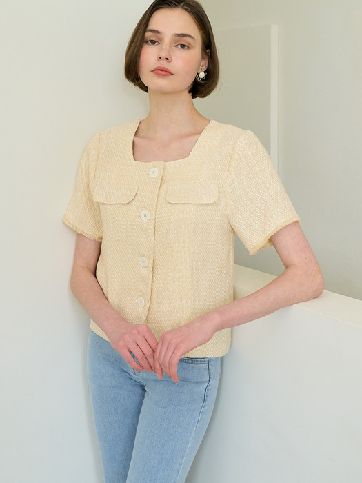 monts 1297 tweed tassle blouse (beige)