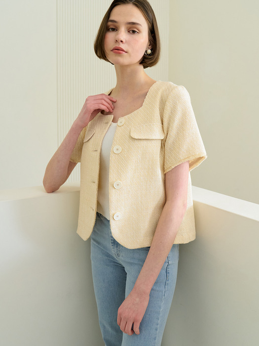 monts 1297 tweed tassle blouse (beige)