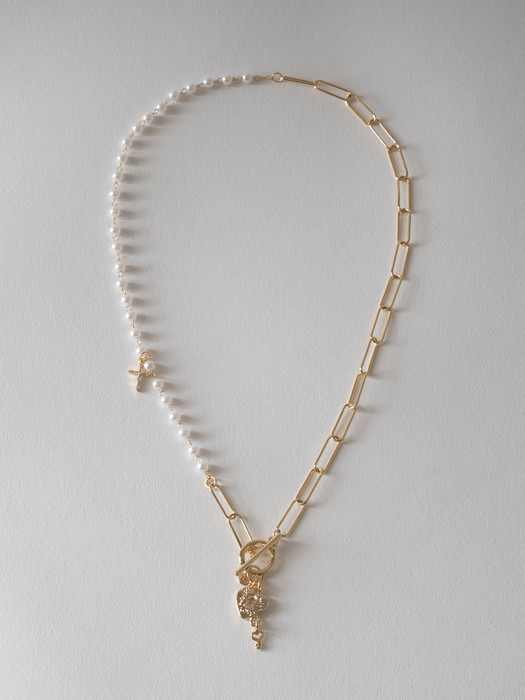 ARn21205_Pearl n Chain Love Lock Necklace