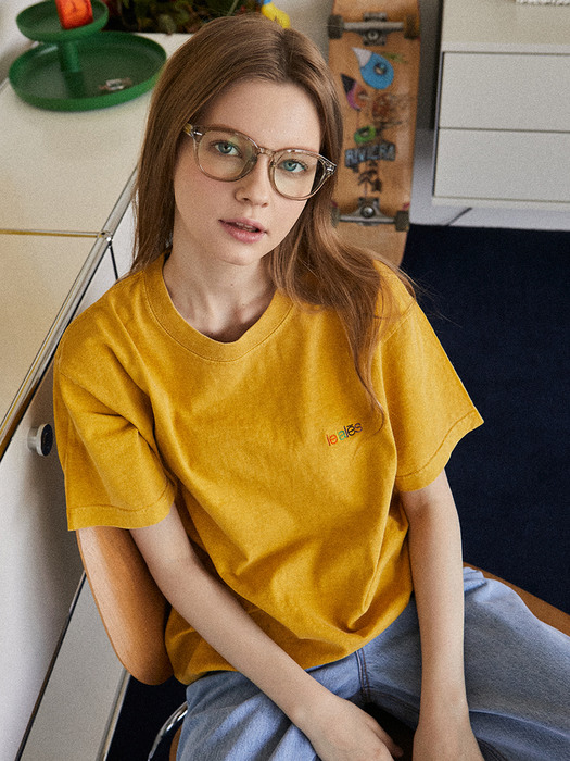 Overdyed Embroidered logo tee -Yellow