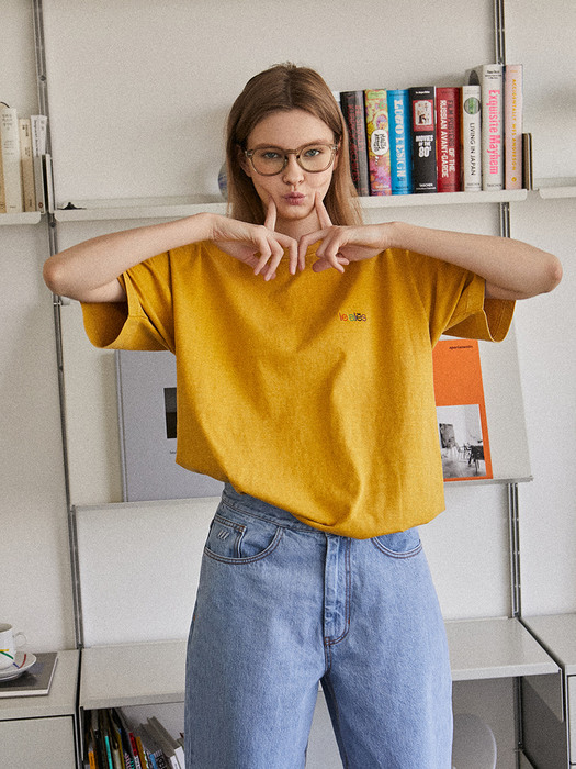 Overdyed Embroidered logo tee -Yellow