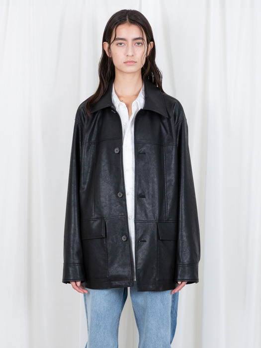 LEATHER WORK JACKET BLACK