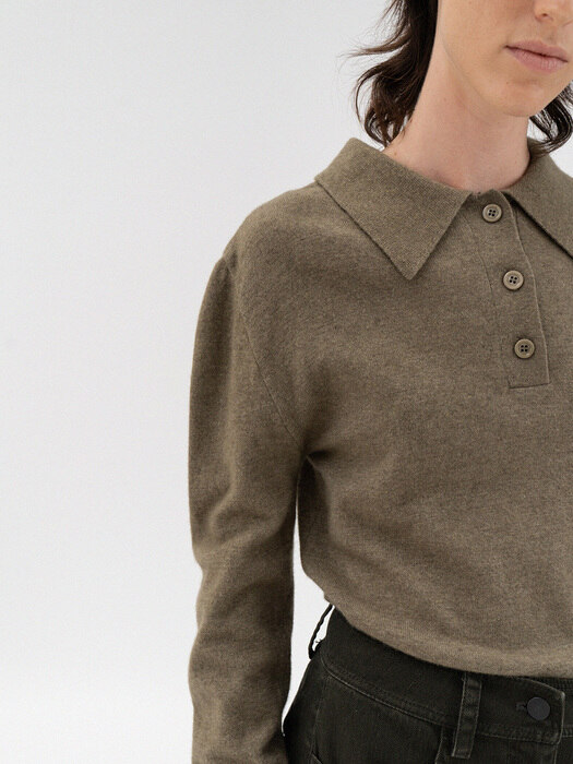 wool blend collar puff knit (khaki)