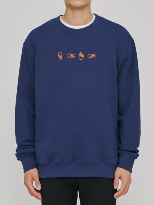 Sign Language Embroidery Sweatshirt Navy