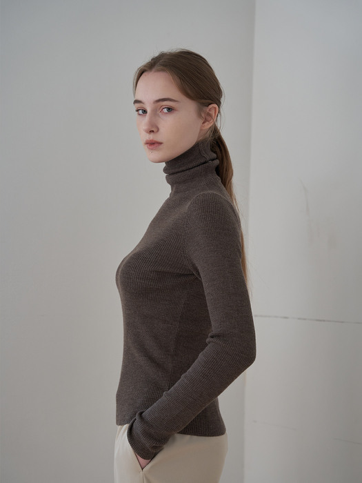 SECOND SKIN WOOL KNIT TOP (Brown)