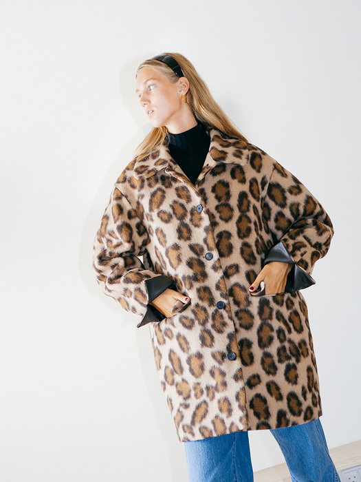 [N]MARIBO Cocoon padded half coat (Leopard brown)