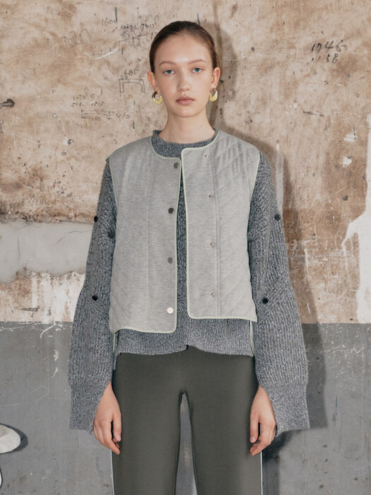 Ava Crop Quilted Vest_Melange Gray