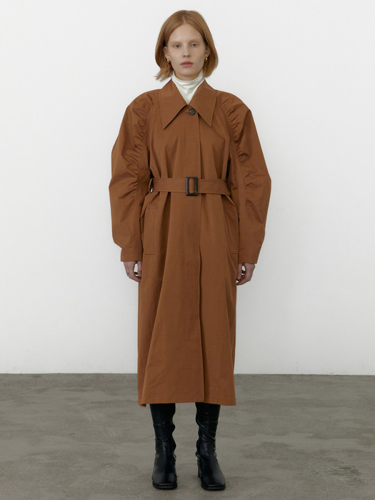 Puff Sleeve Trench Coat / Camel Brown