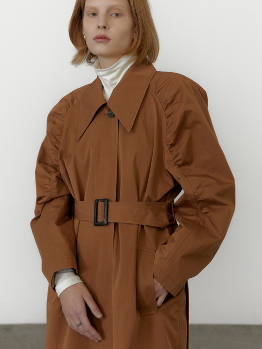 Puff Sleeve Trench Coat / Camel Brown