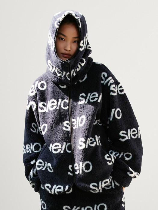 LOGO FLEECE HOOD NAVY