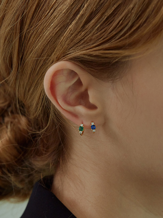 [Green/Blue] Minimal Color Cubic Earring (Silver925)