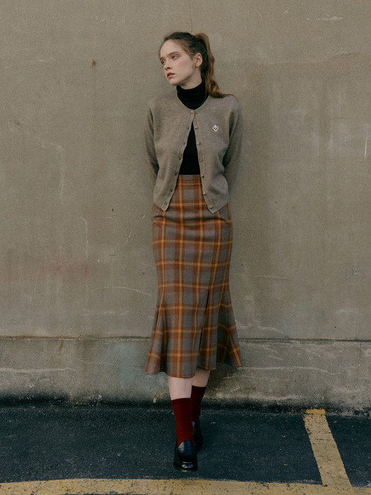 Anne Check Mermaid Wool Skirt [Orange Brown]