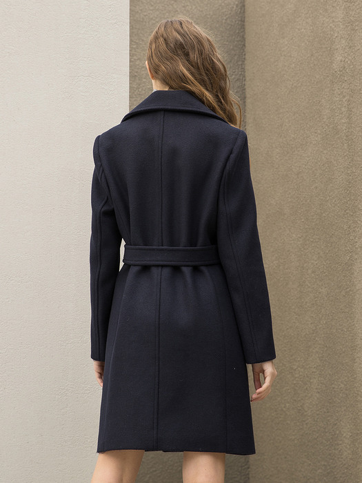 Stitch Wool Double Belt Coat Navy