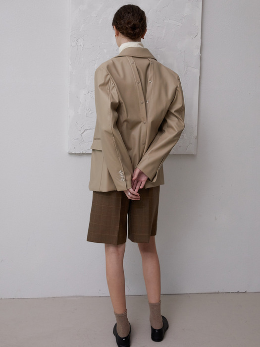 button-back vegan leather jacket_beige