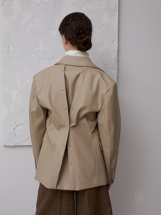button-back vegan leather jacket_beige