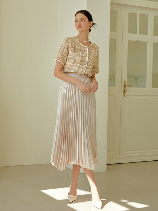 Unbalance pleats long skirt (beige)