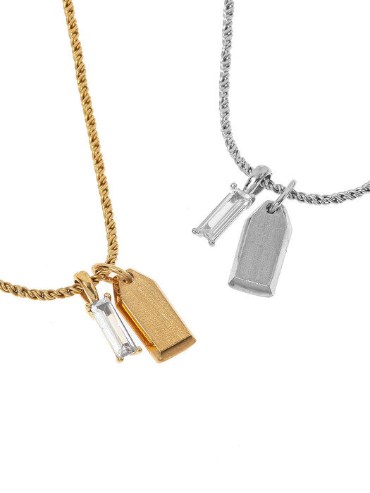 [GRAY Collection] Baguette Stone and Tag Rope Necklace