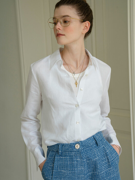 SITP5055 regular-fit linen shirt_White