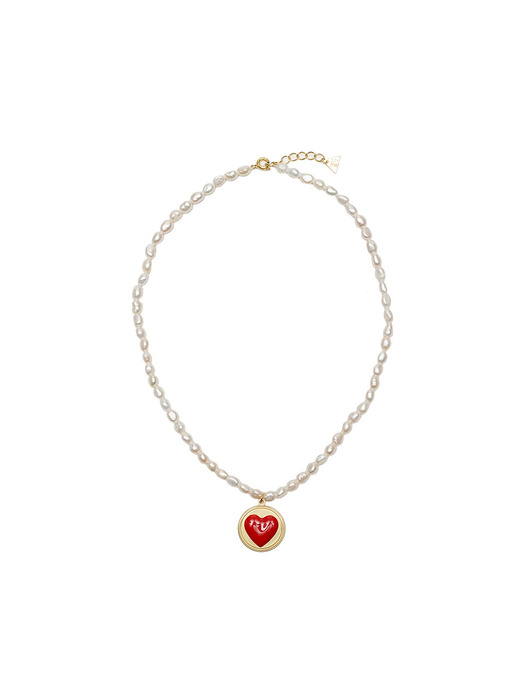 HEART AND PEARL DATING NECKLACE / HRT024-RED