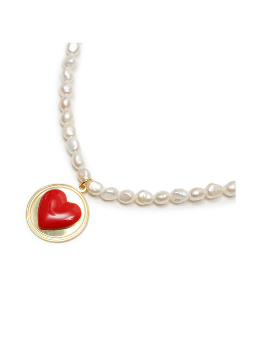 HEART AND PEARL DATING NECKLACE / HRT024-RED